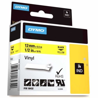 Dymo Rhinopro 18432 Sarı-Siyah 12mm x 5.5m Renkli Vinil Şerit (T16335) hemen satın al!